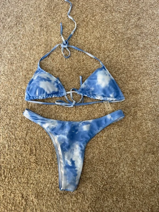 Blue Tie-Dye String Bikini Set - Picture 1 of 4